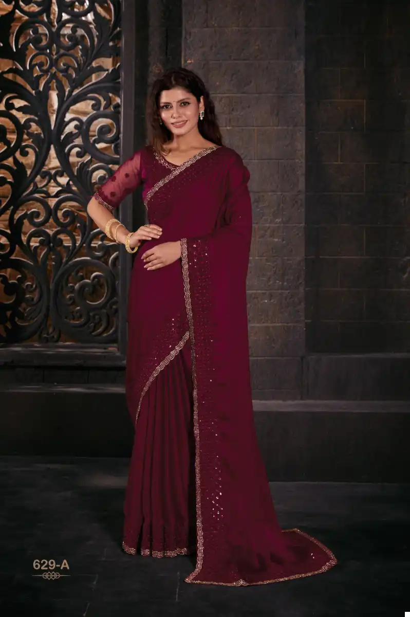 Mehek 594A To 594E Pure Satin Chiffon Blooming Wholesale Fancy Sarees Catalog - Image 3