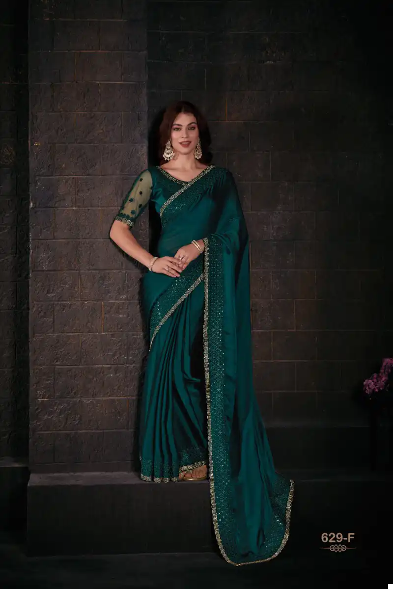 Mehek 594A To 594E Pure Satin Chiffon Blooming Wholesale Fancy Sarees Catalog - Image 5