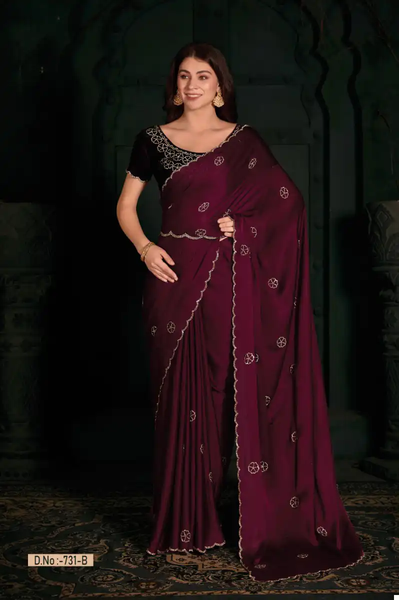 Mehek 731A To 731F Pure Satin Georgette Wholesale Fancy Sarees Catalog - Image 4