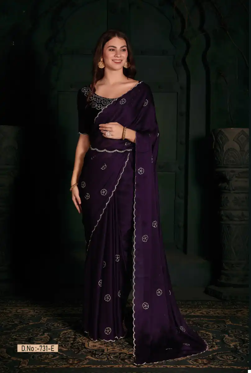 Mehek 731A To 731F Pure Satin Georgette Wholesale Fancy Sarees Catalog - Image 5