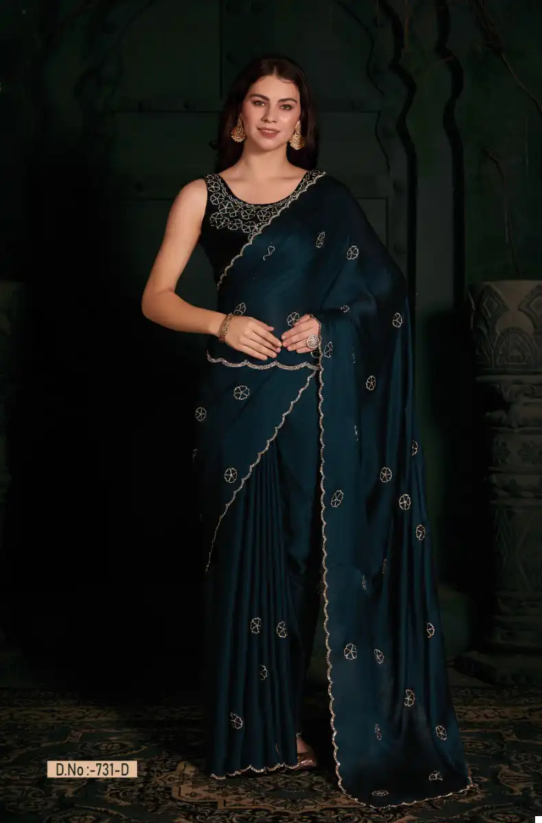 Mehek 731A To 731F Pure Satin Georgette Wholesale Fancy Sarees Catalog - Image 6