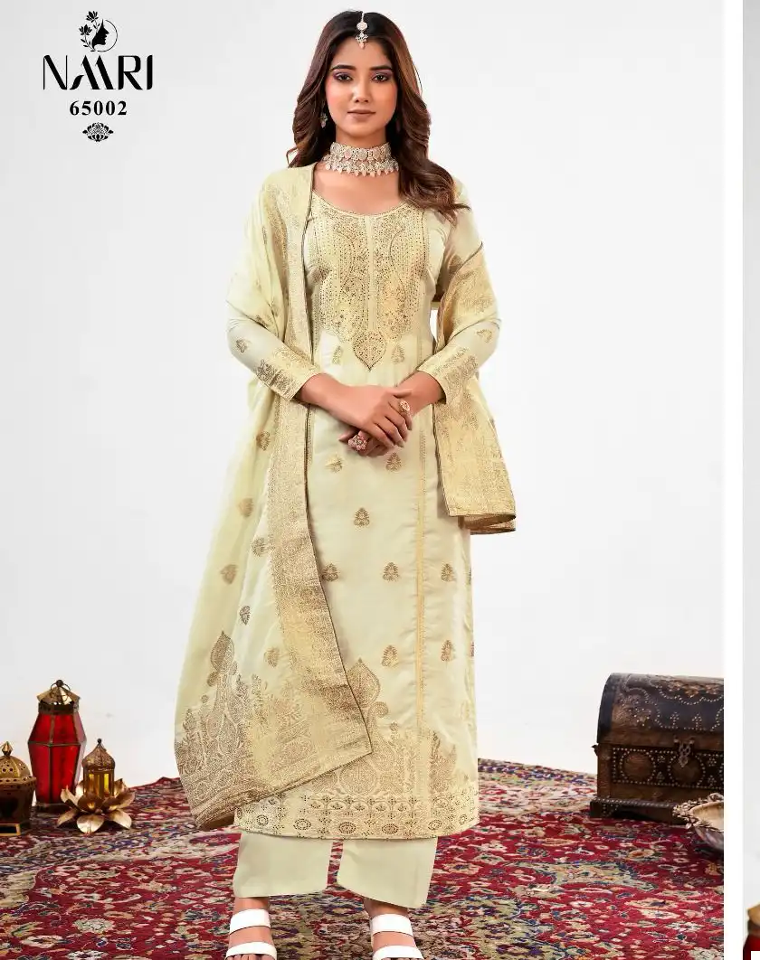 Naari Nyasa Pure Muslin Dola Jacard Wholesale Designer Salwar Suit Catalog