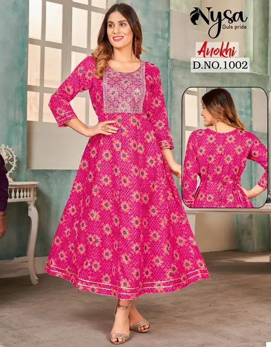 Nysa Anokhi Semi Capsule Foil Print Wholesale Anarkali Kurtis Catalog