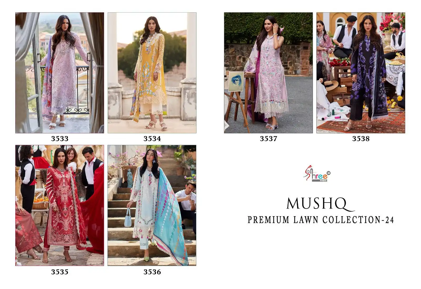 Shree Fab Mushq Premium Lawn Collection 24 Pure Lawn Cambric Cotton Wholesale Pakistani Salwar Suit Catalog - Image 7