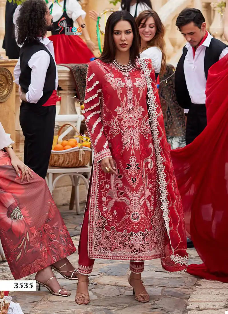 Shree Fab Mushq Premium Lawn Collection 24 Pure Lawn Cambric Cotton Wholesale Pakistani Salwar Suit Catalog - Image 3