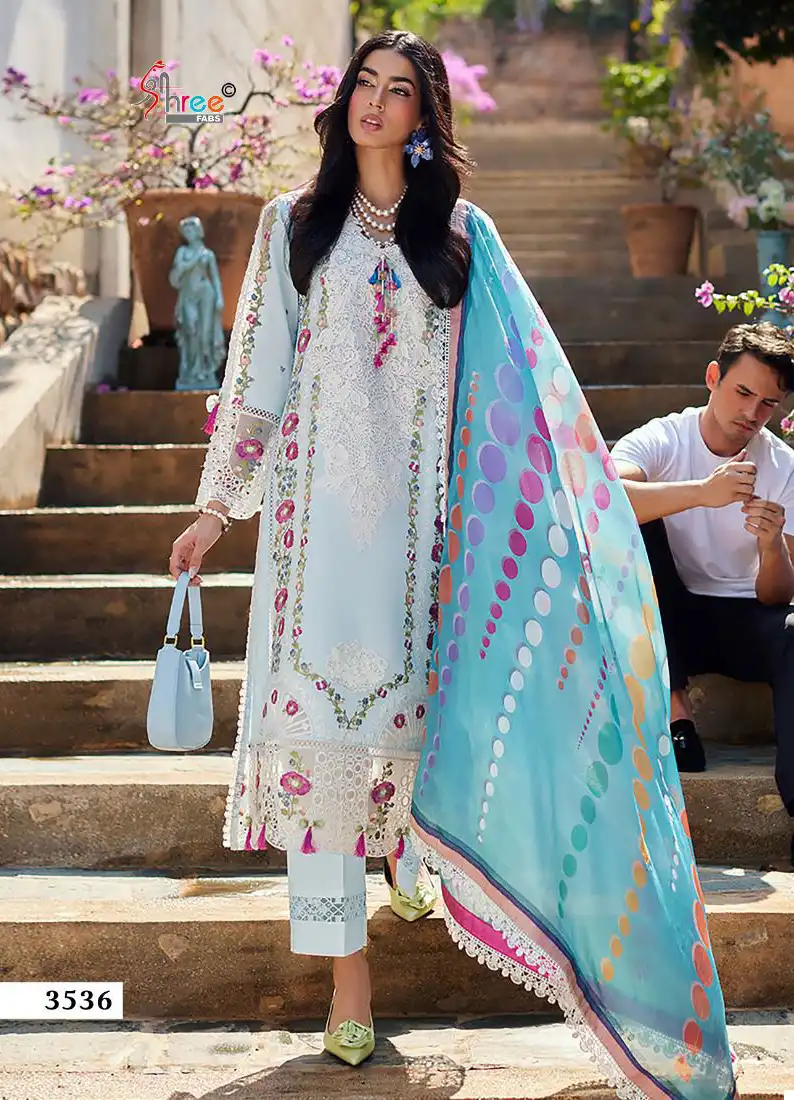 Shree Fab Mushq Premium Lawn Collection 24 Pure Lawn Cambric Cotton Wholesale Pakistani Salwar Suit Catalog - Image 4