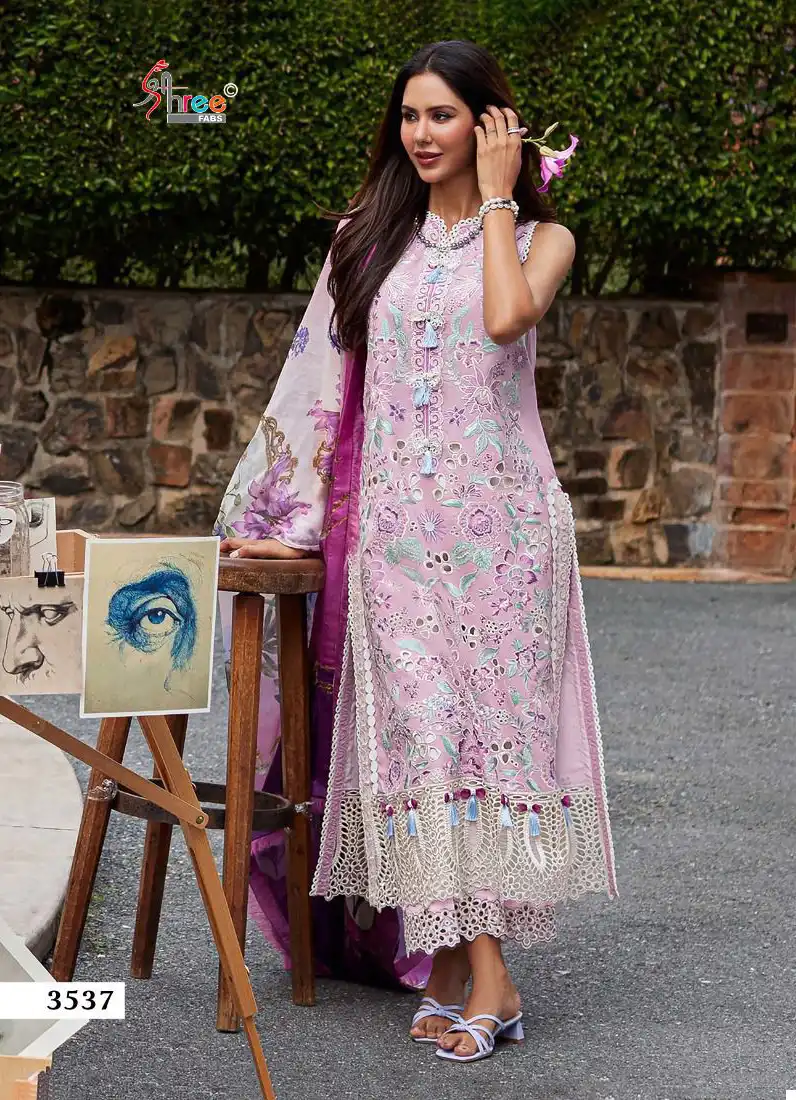 Shree Fab Mushq Premium Lawn Collection 24 Pure Lawn Cambric Cotton Wholesale Pakistani Salwar Suit Catalog - Image 5