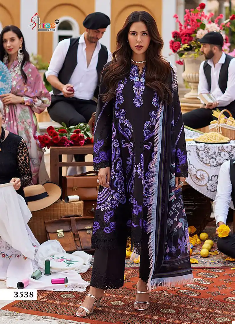 Shree Fab Mushq Premium Lawn Collection 24 Pure Lawn Cambric Cotton Wholesale Pakistani Salwar Suit Catalog - Image 6