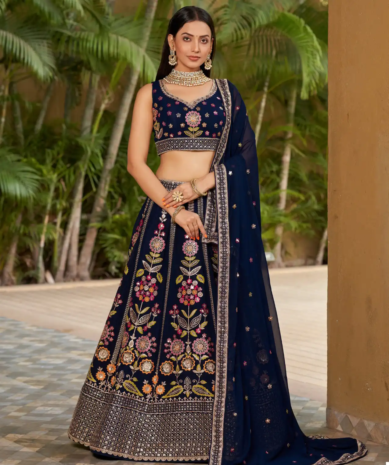 Vardan Ethnic Golden Palm Georgette Wholesale Lehenga Catalog