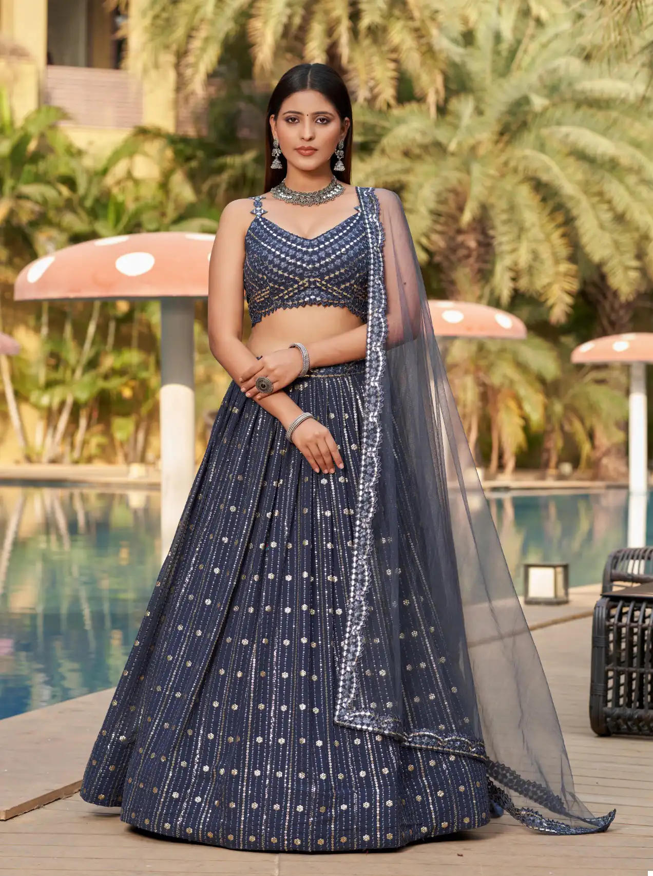 Vardan Ethnic Golden Palm Georgette Wholesale Lehenga Catalog - Image 7