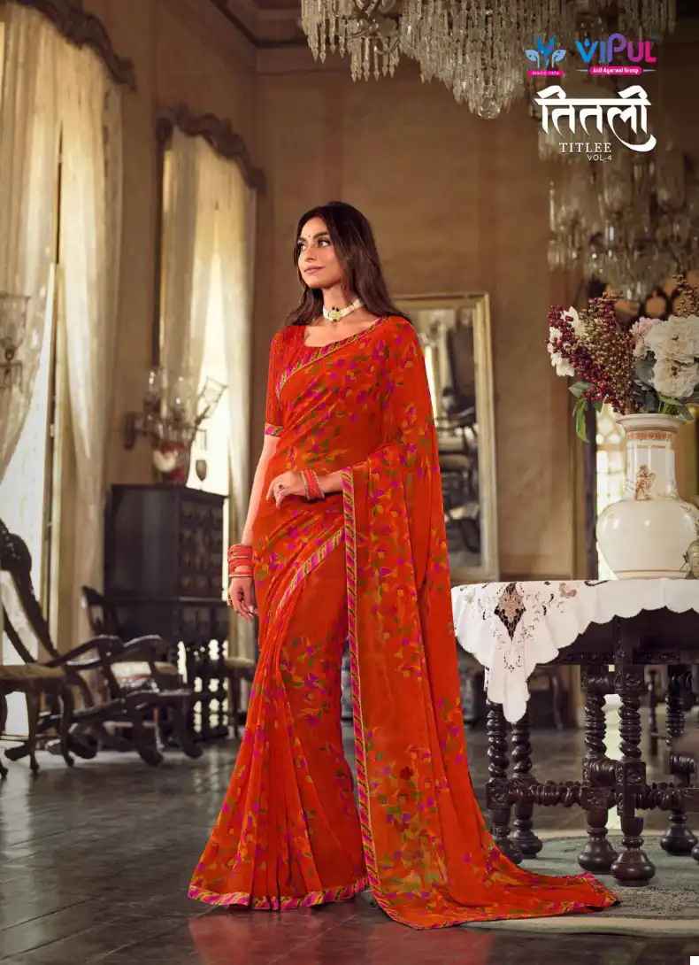 Vipul Titlee Vol 4 Georgette Wholesale Fancy Sarees Catalog - Image 9