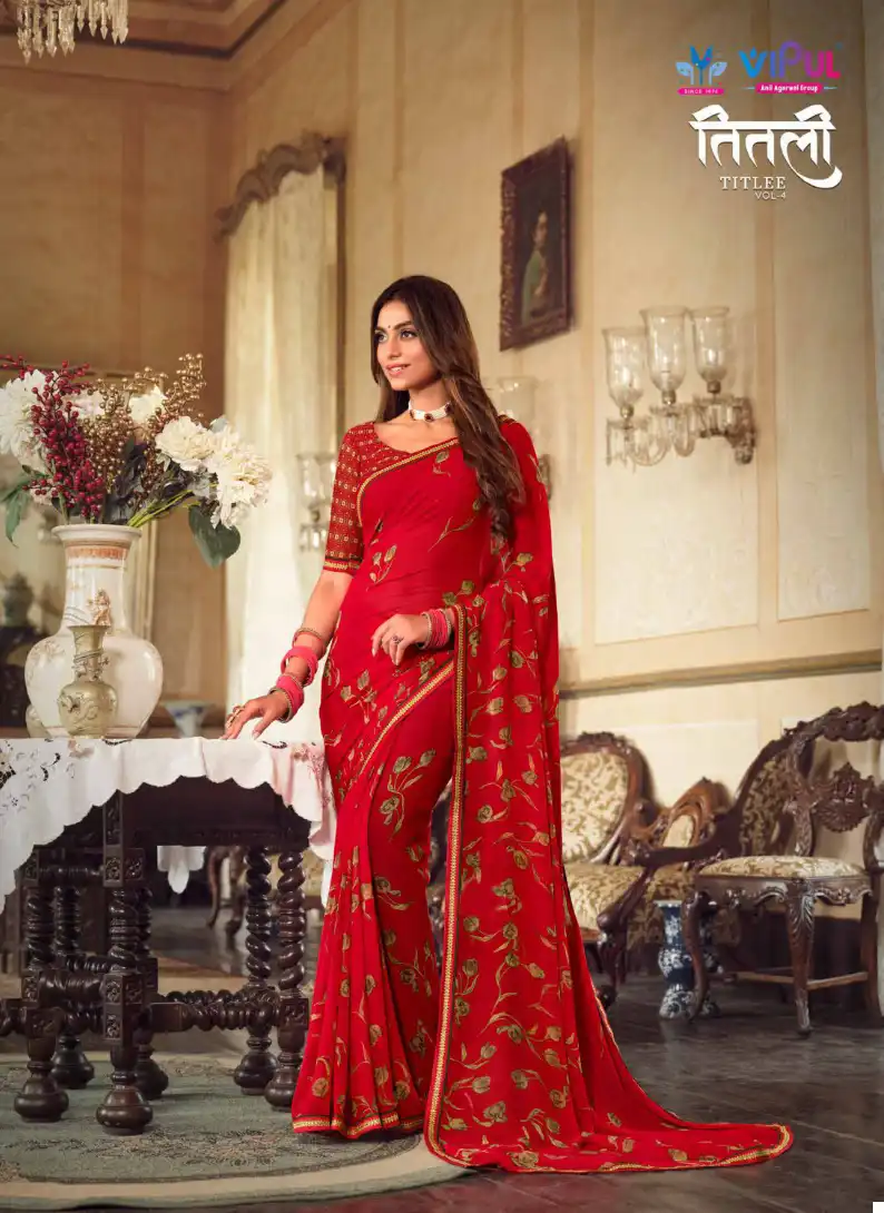 Vipul Titlee Vol 4 Georgette Wholesale Fancy Sarees Catalog - Image 10