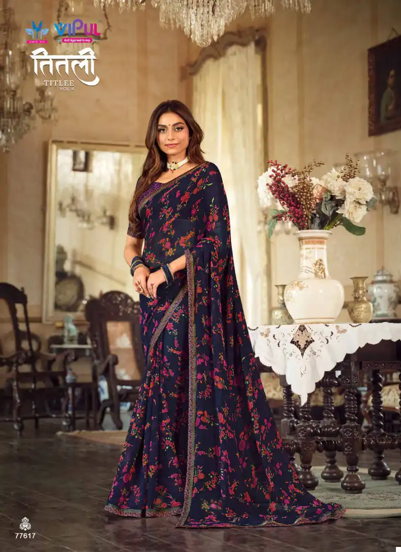 Vipul Titlee Vol 4 Georgette Wholesale Fancy Sarees Catalog - Image 11
