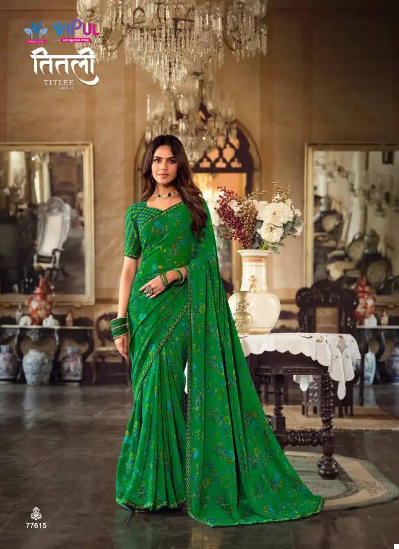 Vipul Titlee Vol 4 Georgette Wholesale Fancy Sarees Catalog - Image 12