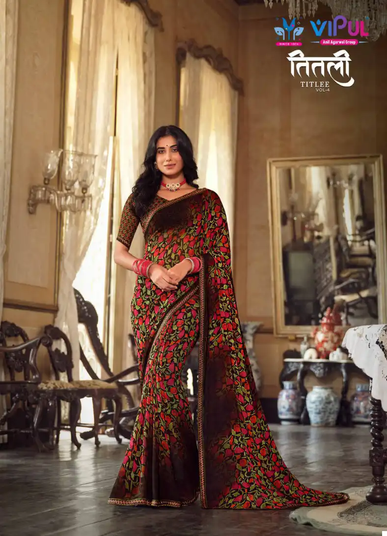 Vipul Titlee Vol 4 Georgette Wholesale Fancy Sarees Catalog - Image 6