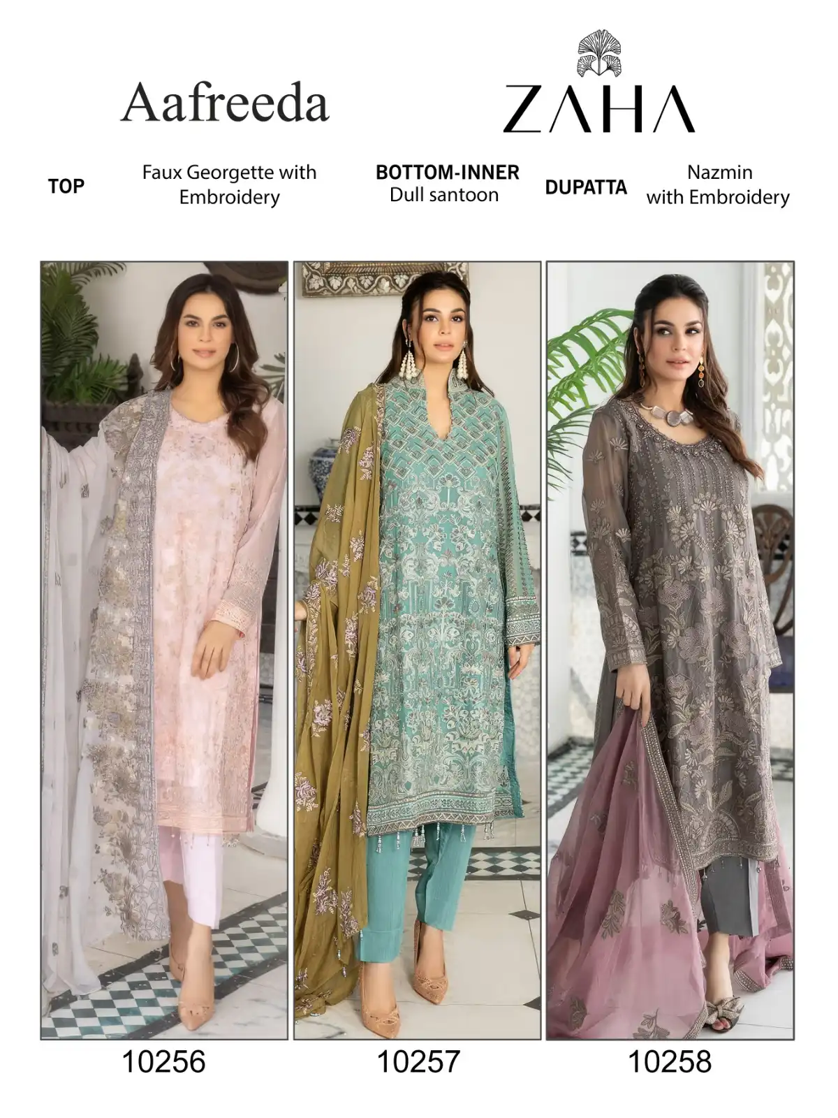 Zaha Aafreeda Vol 1 Faux Georgette Wholesale Pakistani Salwar Suit Catalog - Image 4