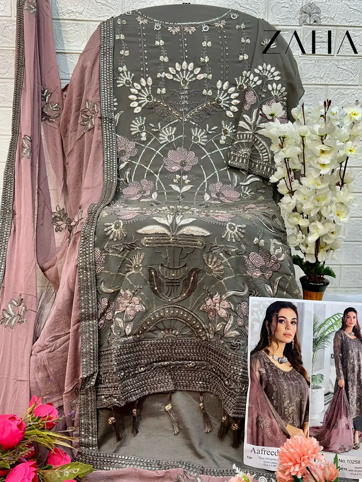 Zaha Aafreeda Vol 1 Faux Georgette Wholesale Pakistani Salwar Suit Catalog - Image 8