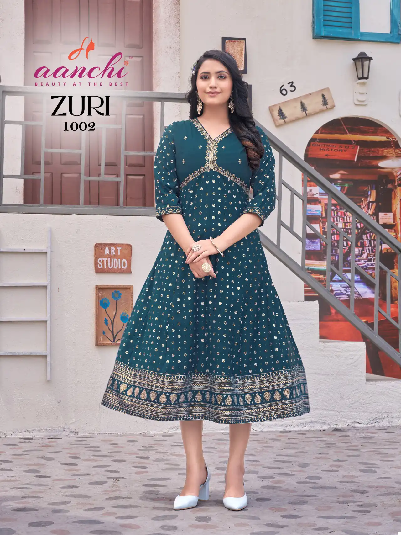 Aanchi Kurtis Zuri Roman Silk Wholesale Anarkali Kurtis Catalog - Image 3