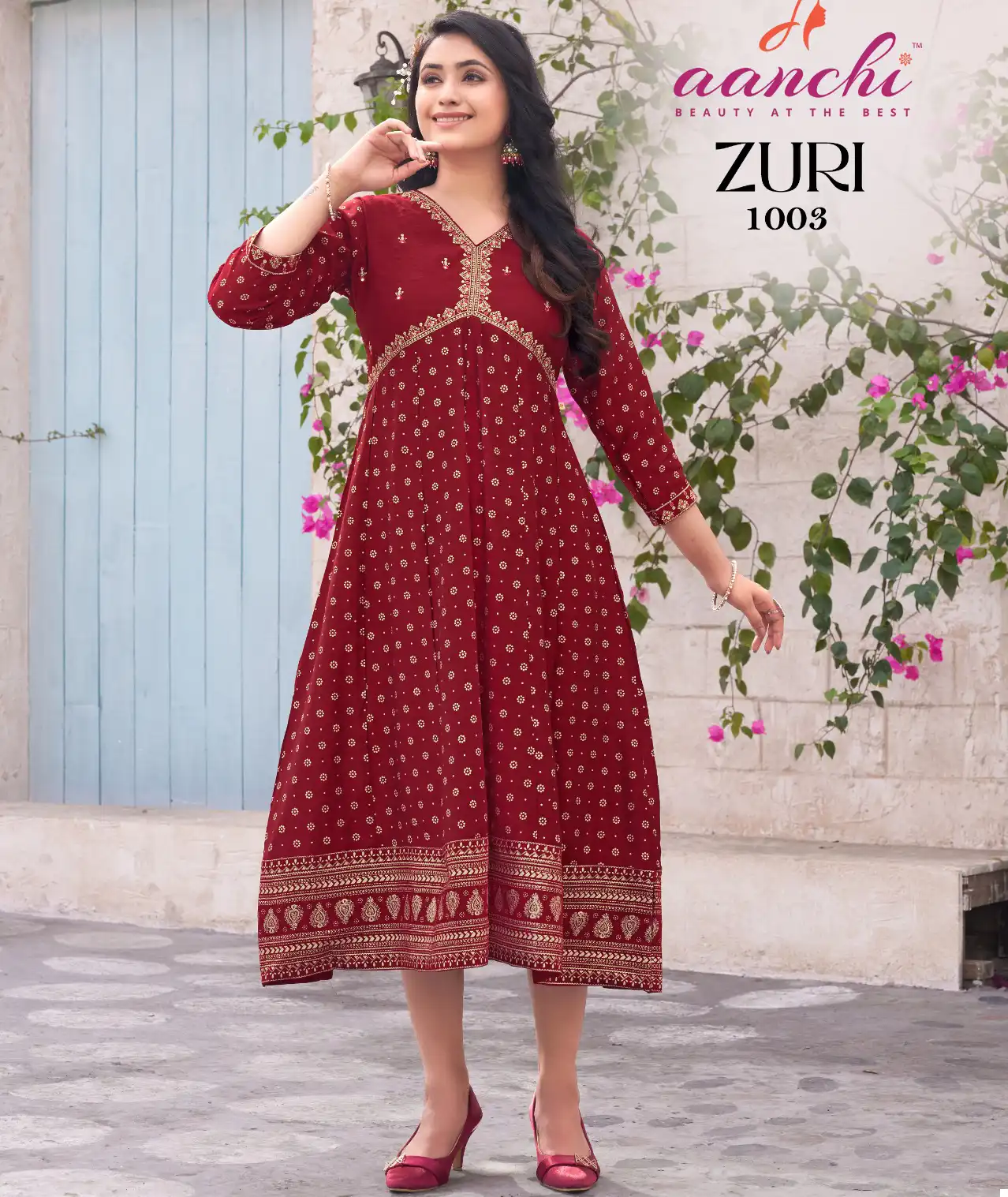 Aanchi Kurtis Zuri Roman Silk Wholesale Anarkali Kurtis Catalog