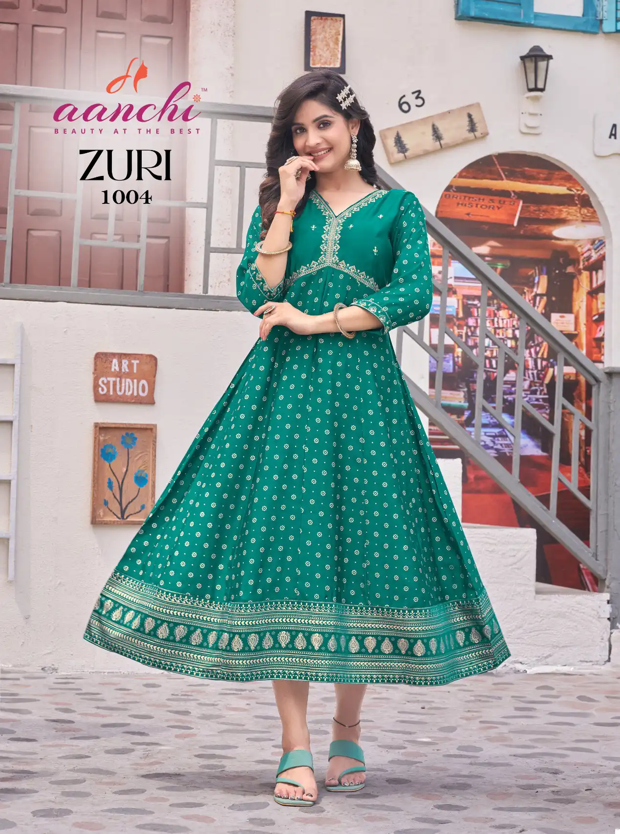 Aanchi Kurtis Zuri Roman Silk Wholesale Anarkali Kurtis Catalog - Image 4