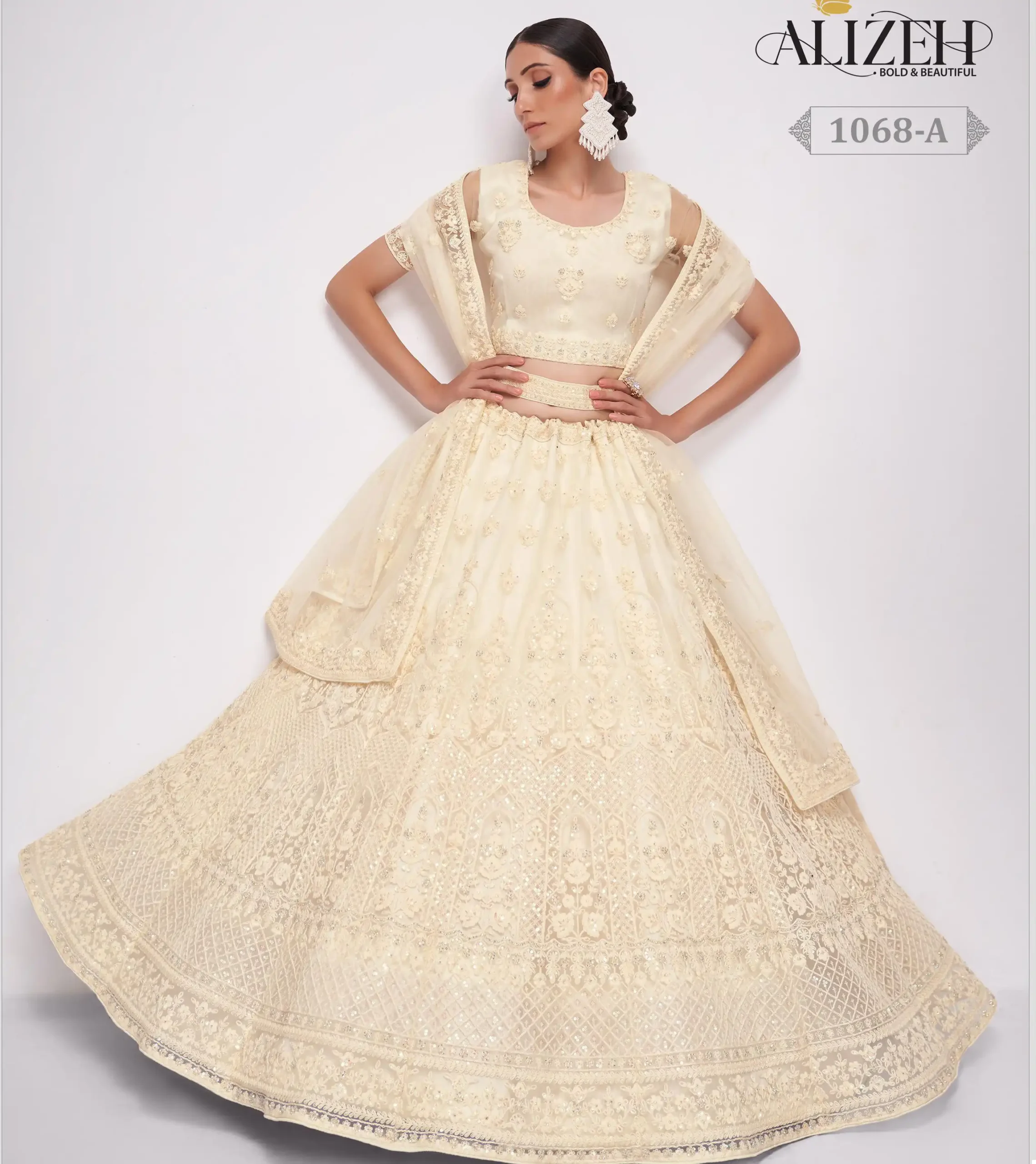 Alizeh Heritage 1068 A Heavy Roman Silk Butterfly Net Lehenga