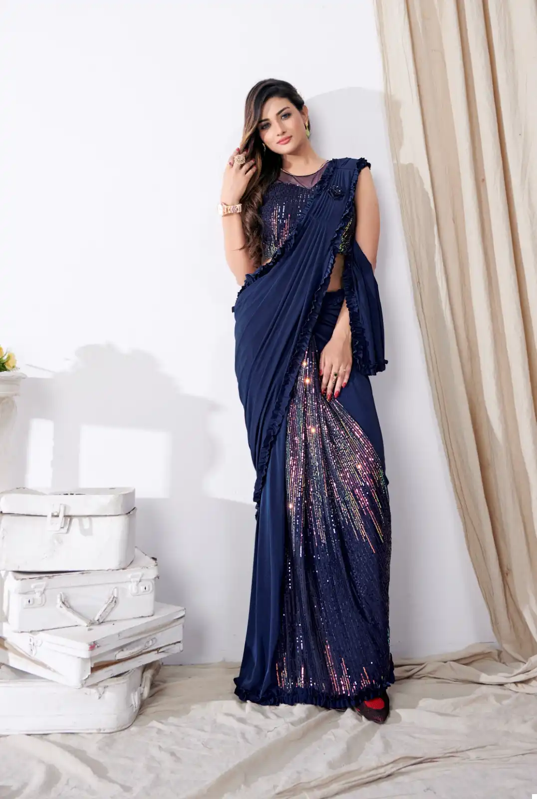 Amoha Design No 101790 Importedlycra Wholesale Fancy Readymade Sarees Catalog - Image 3