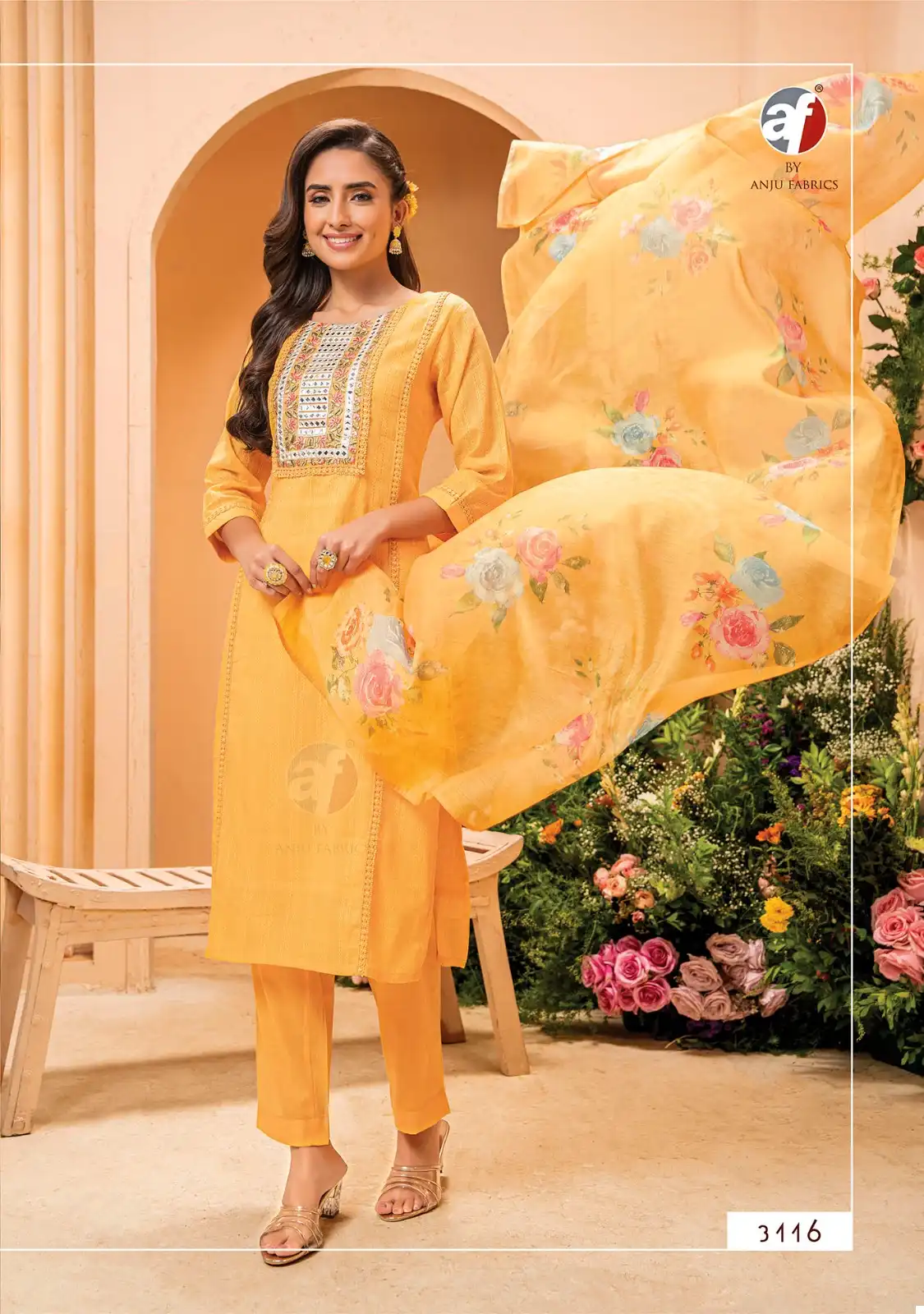 Anju Fabrics Preety Petals Viscose Cotton Dobby Wholesale Designer Readymade Salwar Suit Catalog — Wholesale Salwar Suits, Anju fabric wholesale from Surat - Gallery Image 2