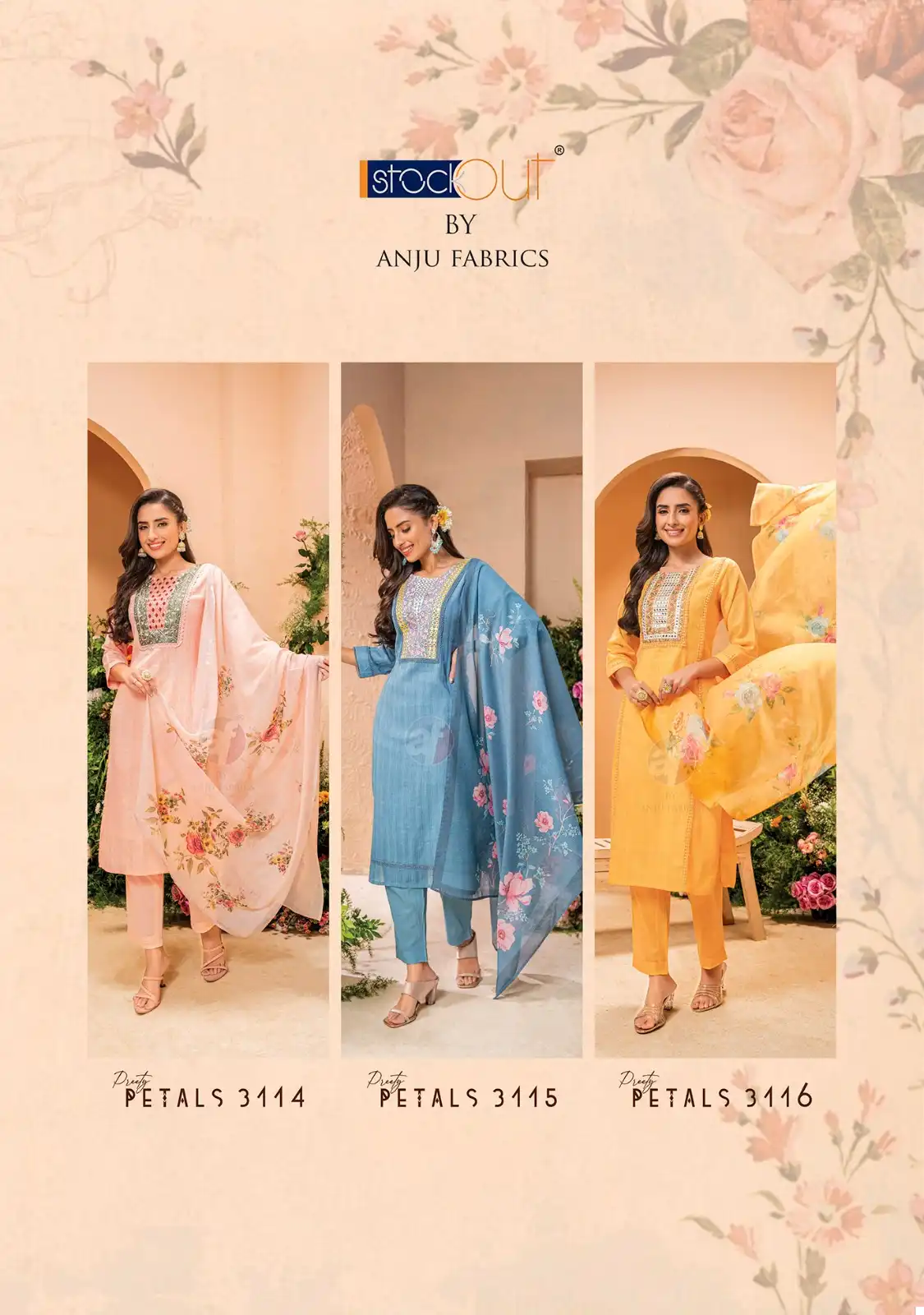 Anju Fabrics Preety Petals Viscose Cotton Dobby Wholesale Designer Readymade Salwar Suit Catalog — Wholesale Salwar Suits, Anju fabric wholesale from Surat — view 8