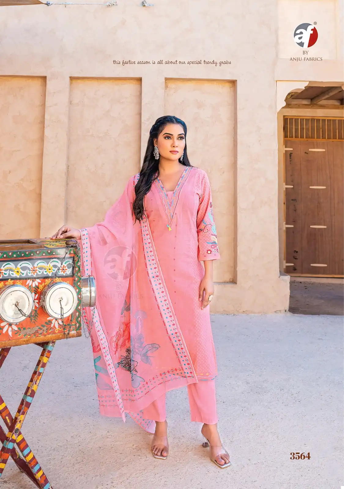 Anju Fabrics Sargam Pure Cotton Dobby Wholesale Readymade Salwar Suit Catalog — Wholesale Salwar Suits, Anju fabric wholesale from Surat — view 2