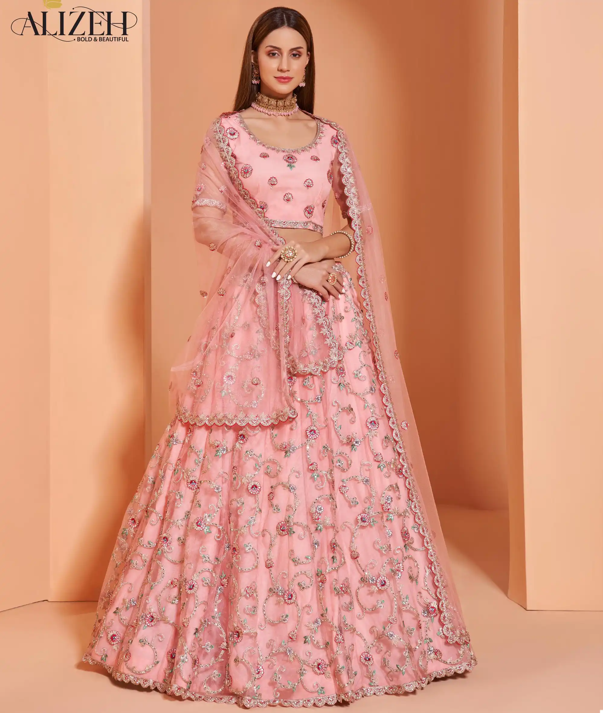 Alizeh Engagement Vol-2 1029 Net Wholesale Bridal Lehenga Choli