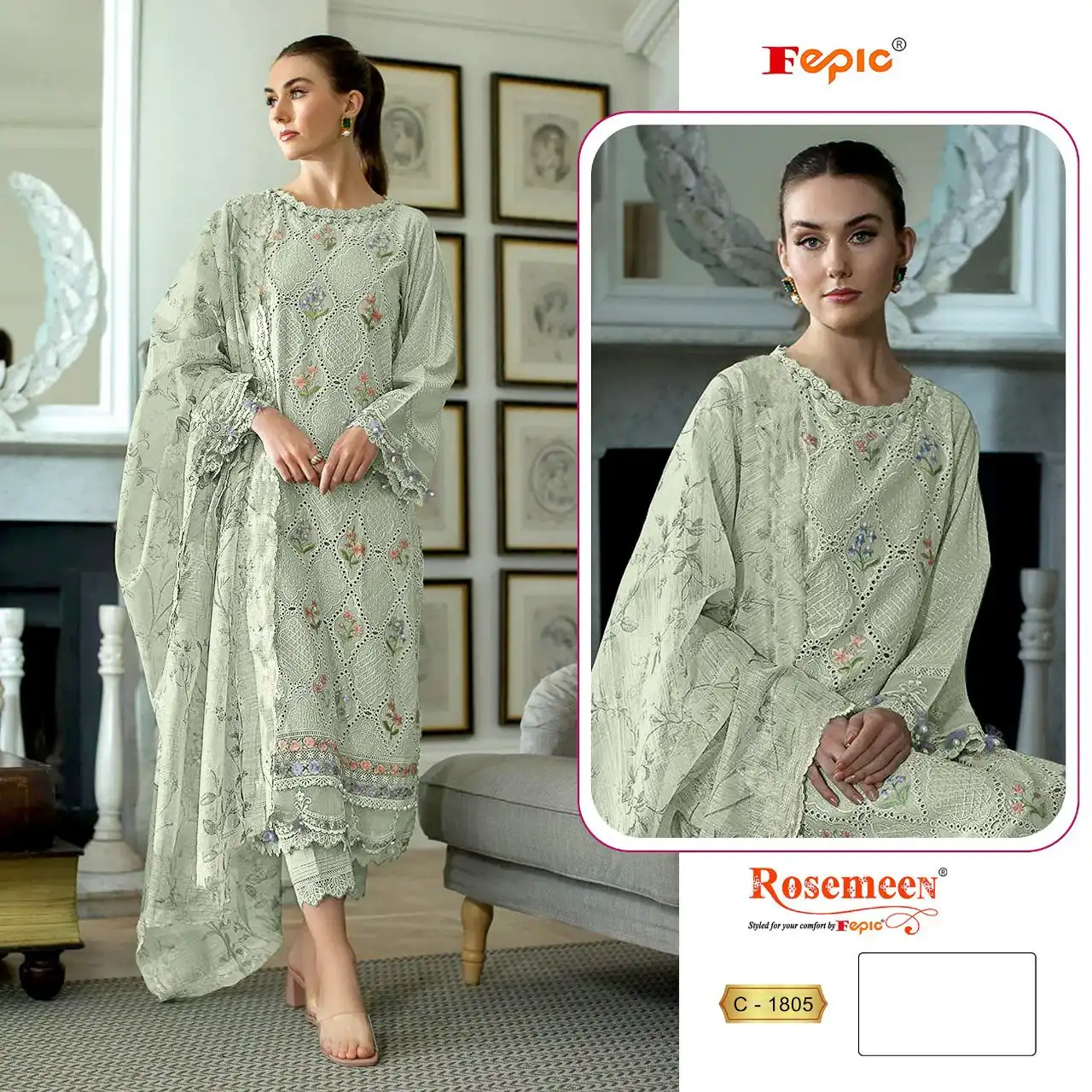 Fepic C 1805 Pure Cotton Wholesale Pakistani Salwar Suit Catalog - Image 2