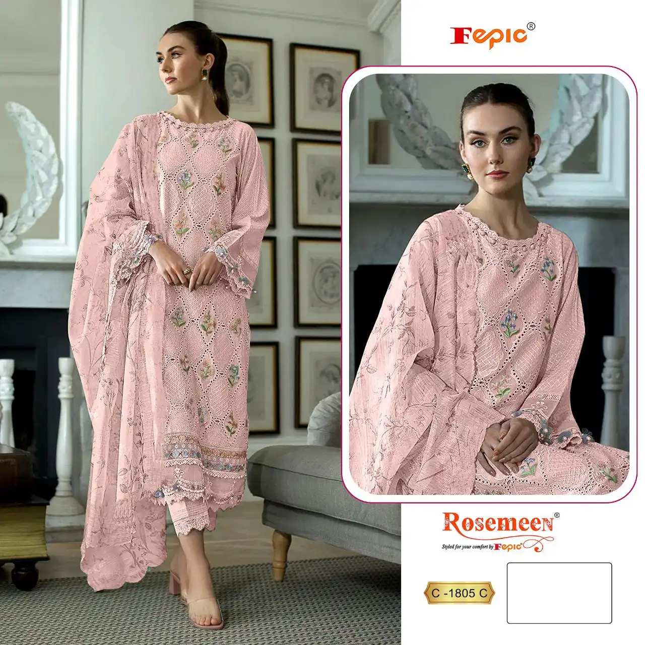 Fepic C 1805 Pure Cotton Wholesale Pakistani Salwar Suit Catalog - Image 3