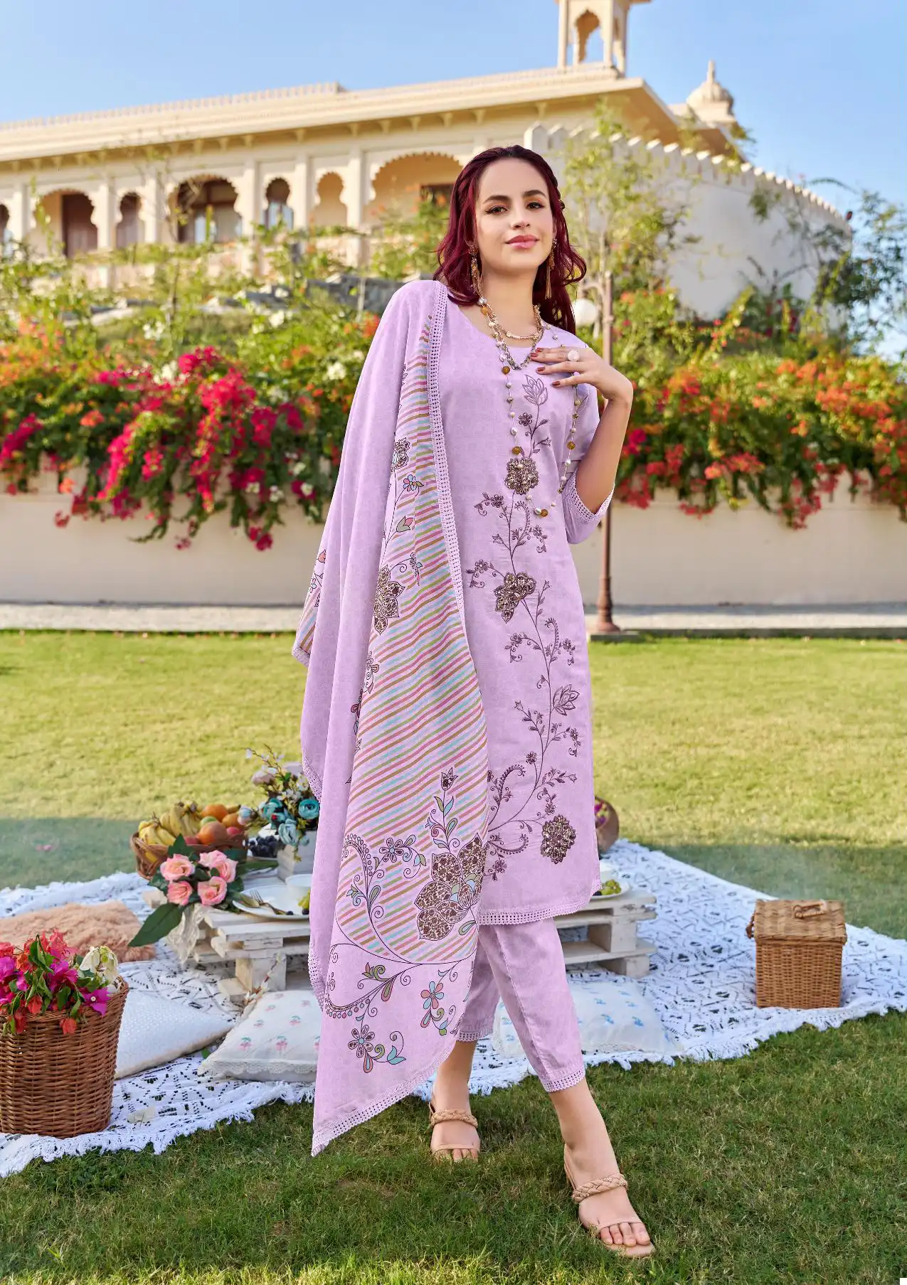 Isavasyam Digital Applique Muslin Cotton Wholesale Readymade Salwar Suit Catalog - Image 2