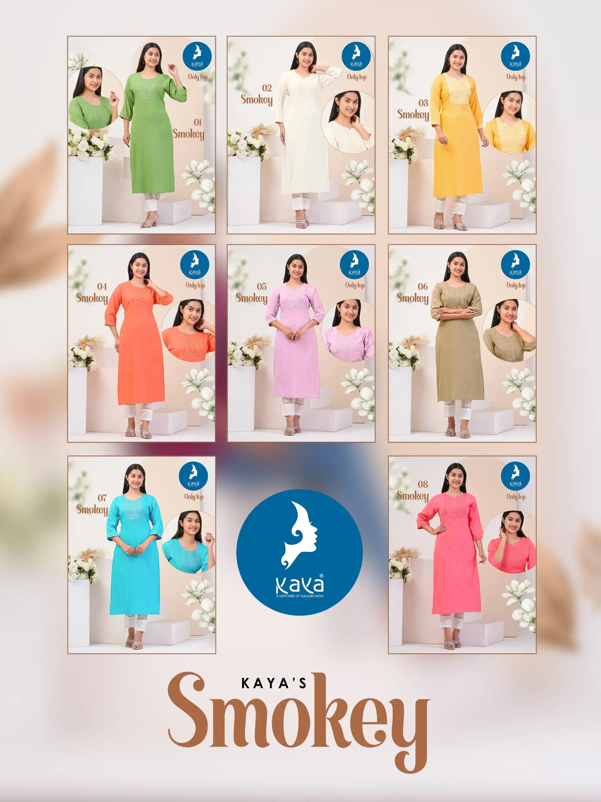 Kaya Smokey Rayon Wholesale Fancy Kurtis Catalog - Image 9