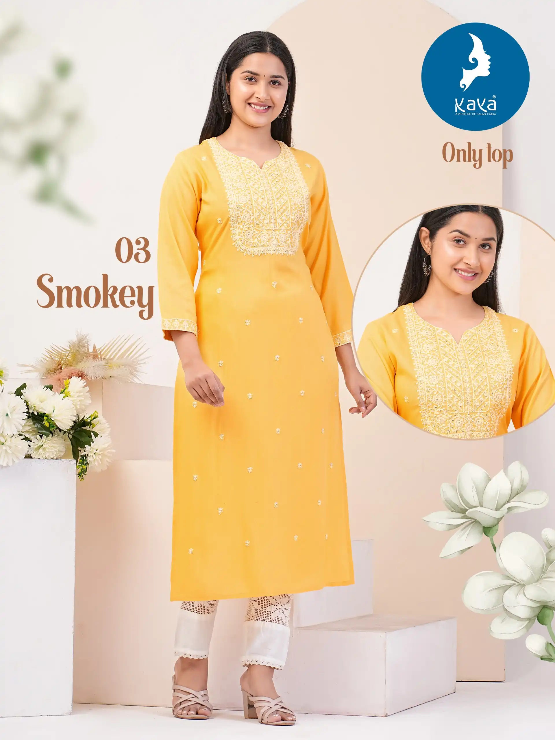 Kaya Smokey Rayon Wholesale Fancy Kurtis Catalog - Image 4