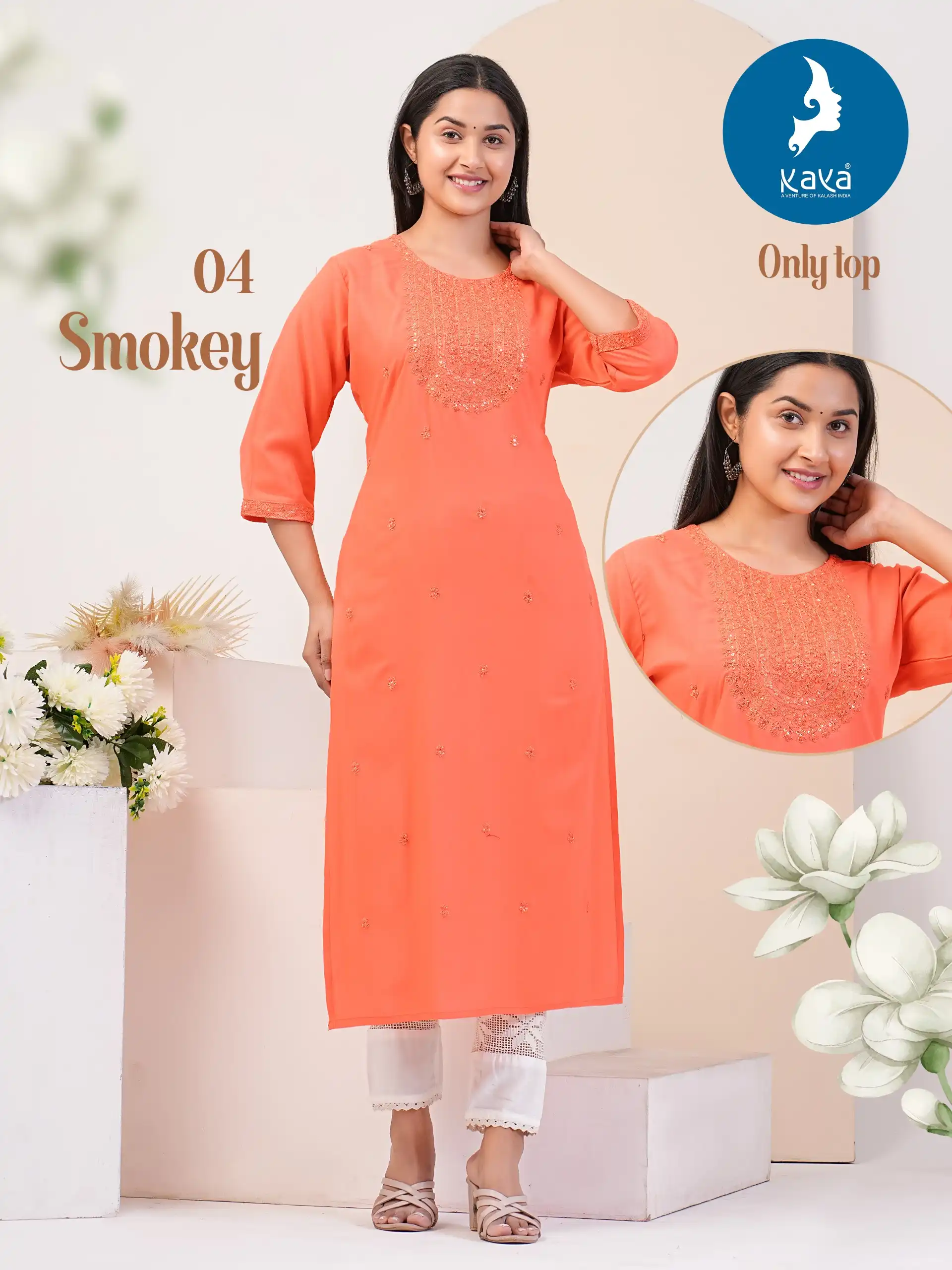 Kaya Smokey Rayon Wholesale Fancy Kurtis Catalog - Image 5