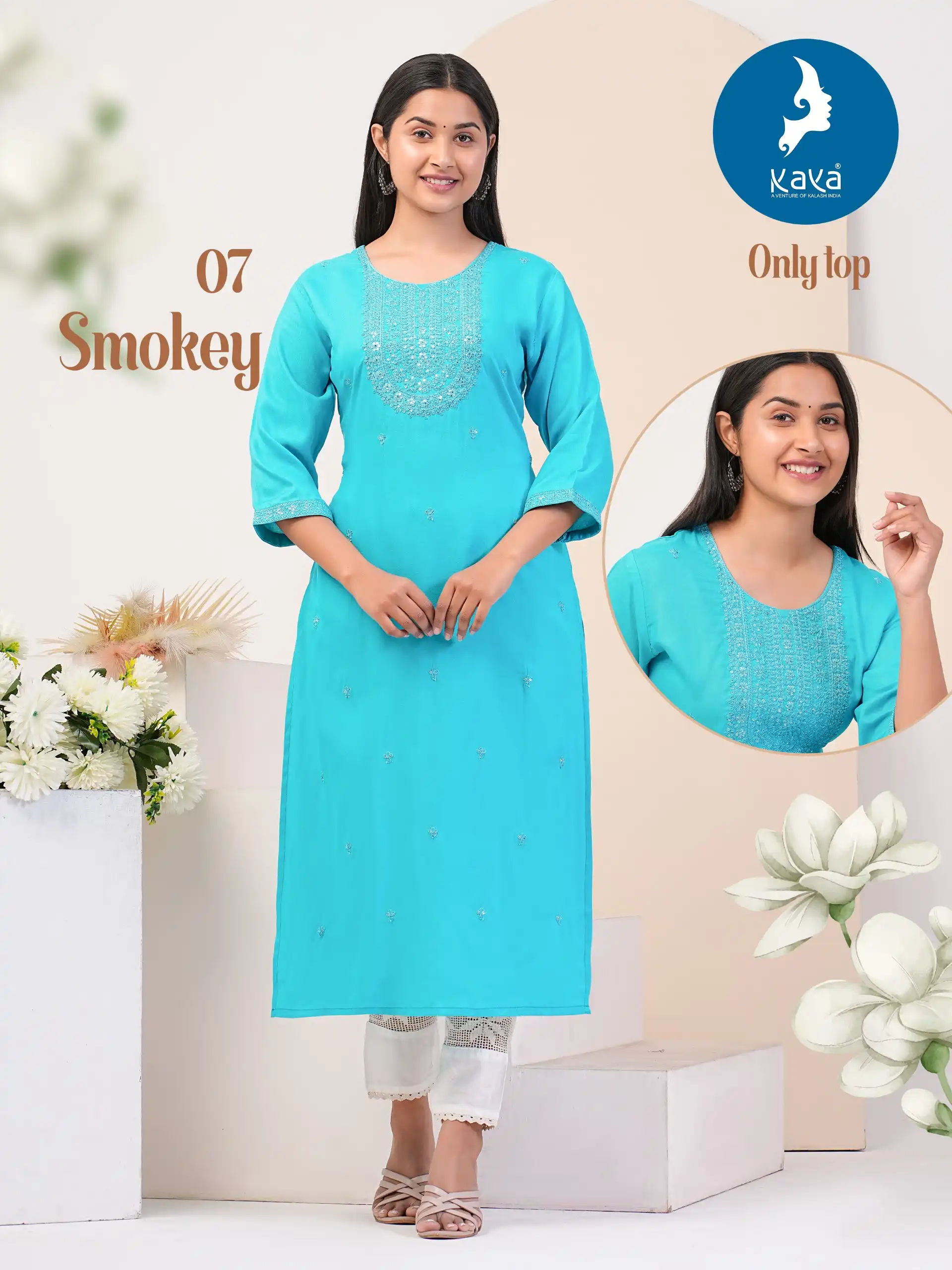 Kaya Smokey Rayon Wholesale Fancy Kurtis Catalog - Image 6