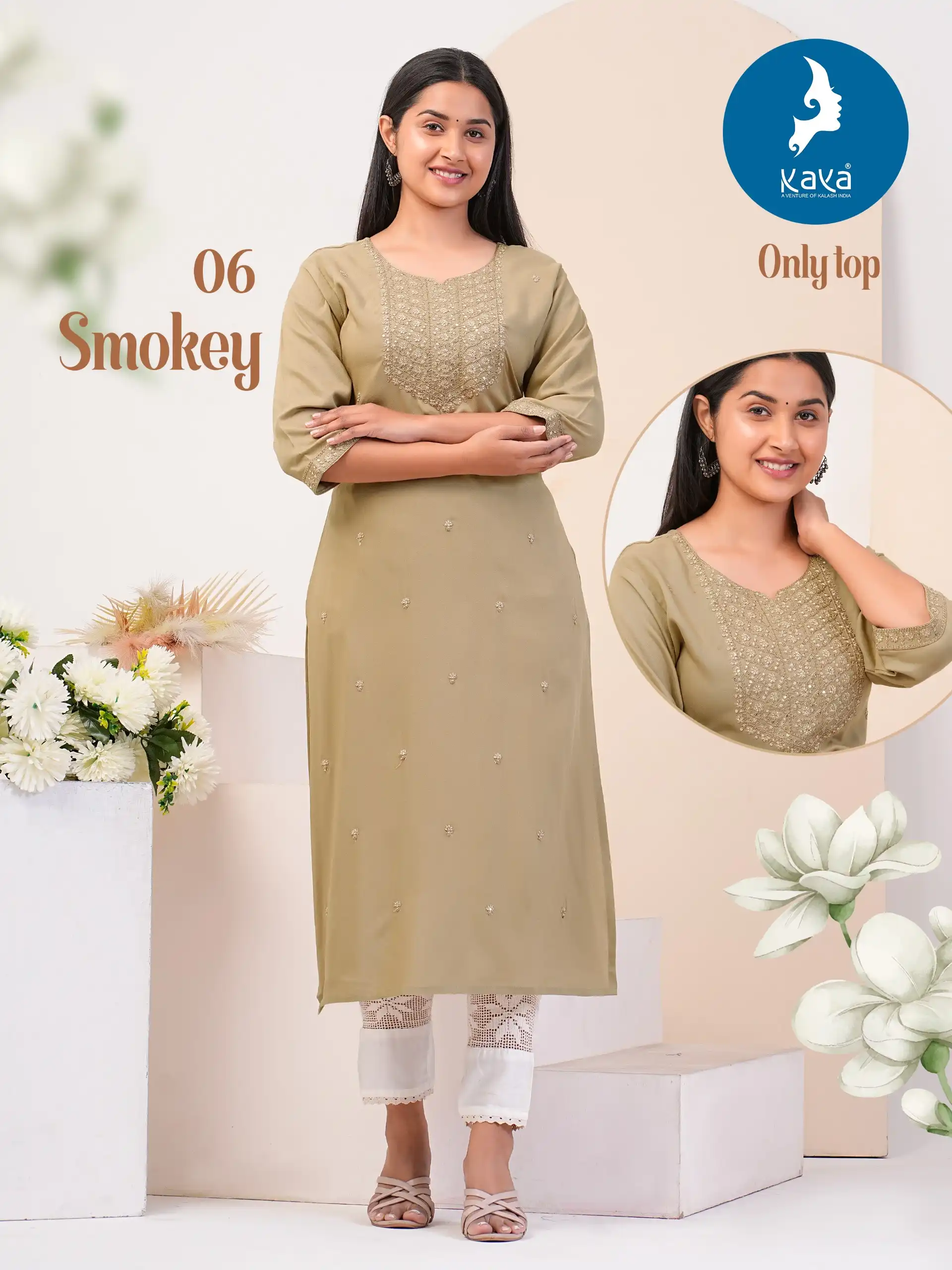 Kaya Smokey Rayon Wholesale Fancy Kurtis Catalog - Image 7