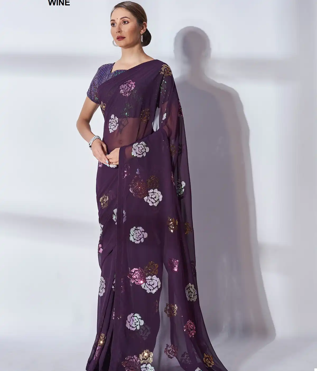 Laxminam D.No. Op 190 Wine Georgette Wholesale Fancy Sarees