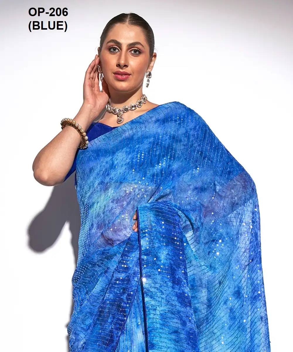 Laxminam Op 206 (Blue) Georgette Wholesale Fancy Sarees - Image 2