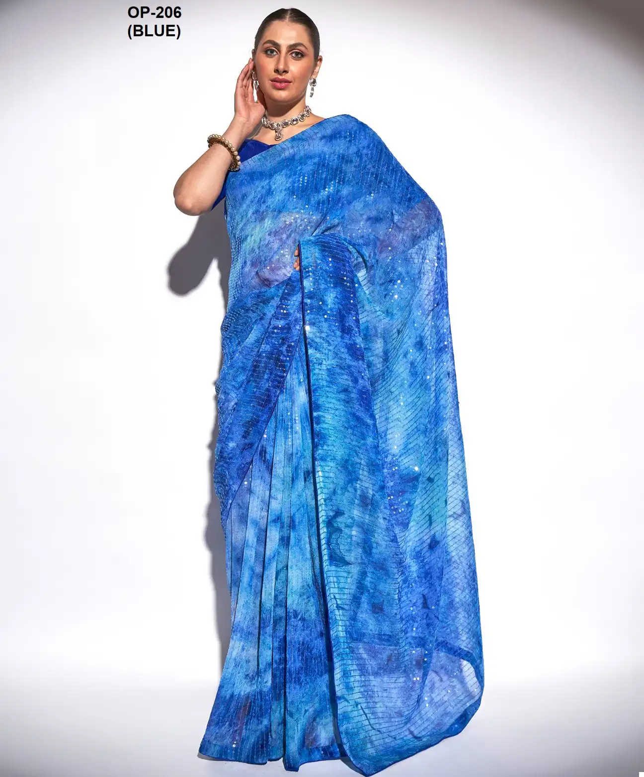 Laxminam Op 206 (Blue) Georgette Wholesale Fancy Sarees