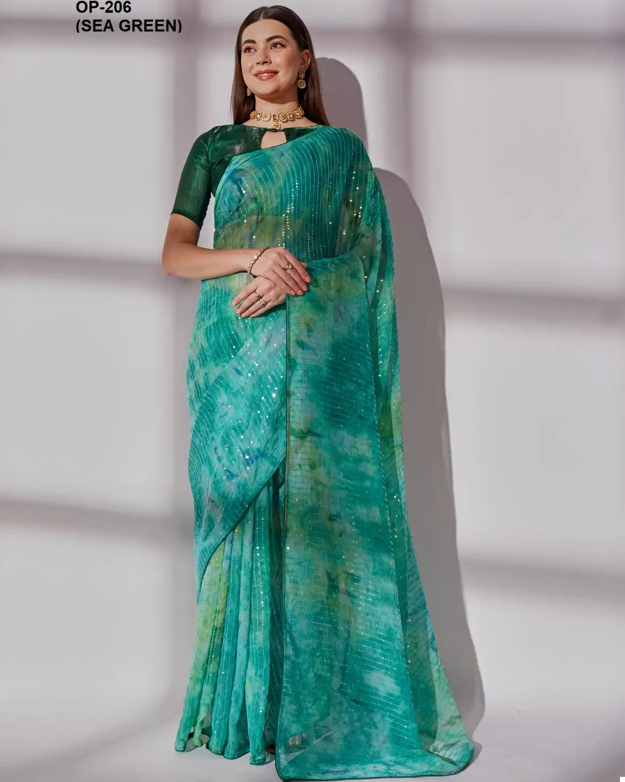 Laxminam Op 206 (Sea Green) Georgette Wholesale Fancy Sarees
