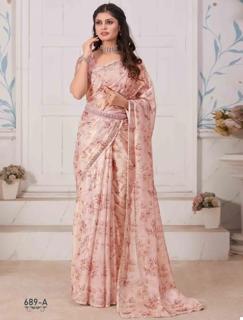 Mehek 689A To 689E Georgette Organza Coating Digital Print Wholesale Fancy Sarees Catalog
