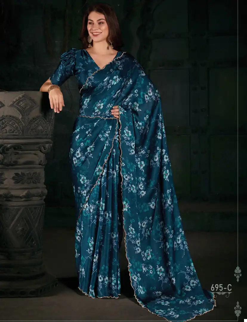 Mehek 695A To 695E Pure Satin Georgette Digital Print Wholesale Fancy Sarees Catalog
