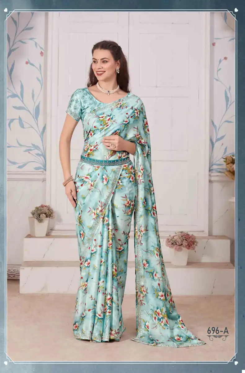 Mehek 696A To 696E Pure Satin Georgette Digital Print Wholesale Fancy Sarees Catalog - Image 3