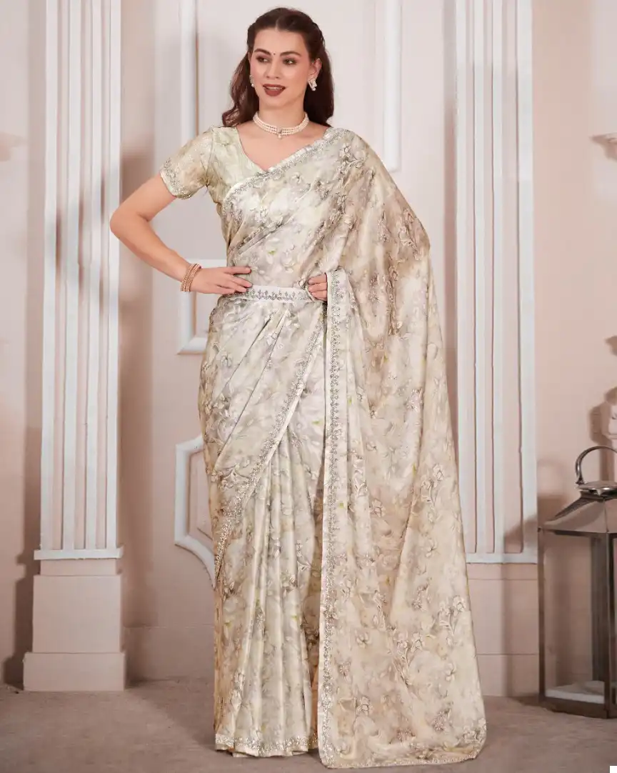 Mehek 697A To 697E Pure Satin Georgette Digital Print Wholesale Fancy Sarees Catalog