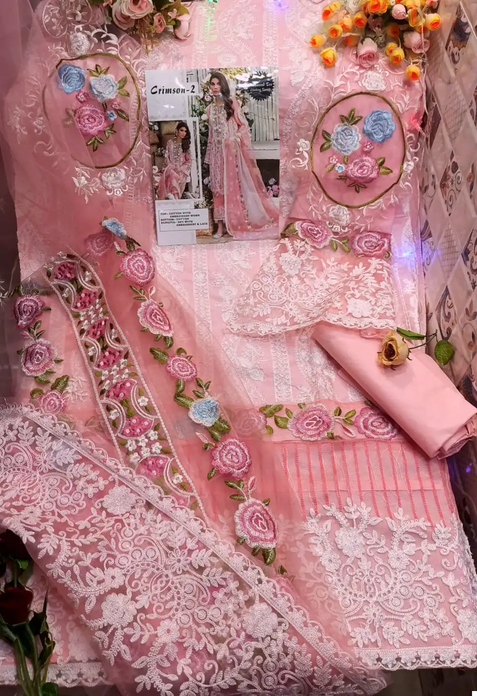 Mehmood Tex Crimson Lawn In Lovely Colour Edition Pure Cotton Wholesale Pakistani Salwar Suit - Image 2