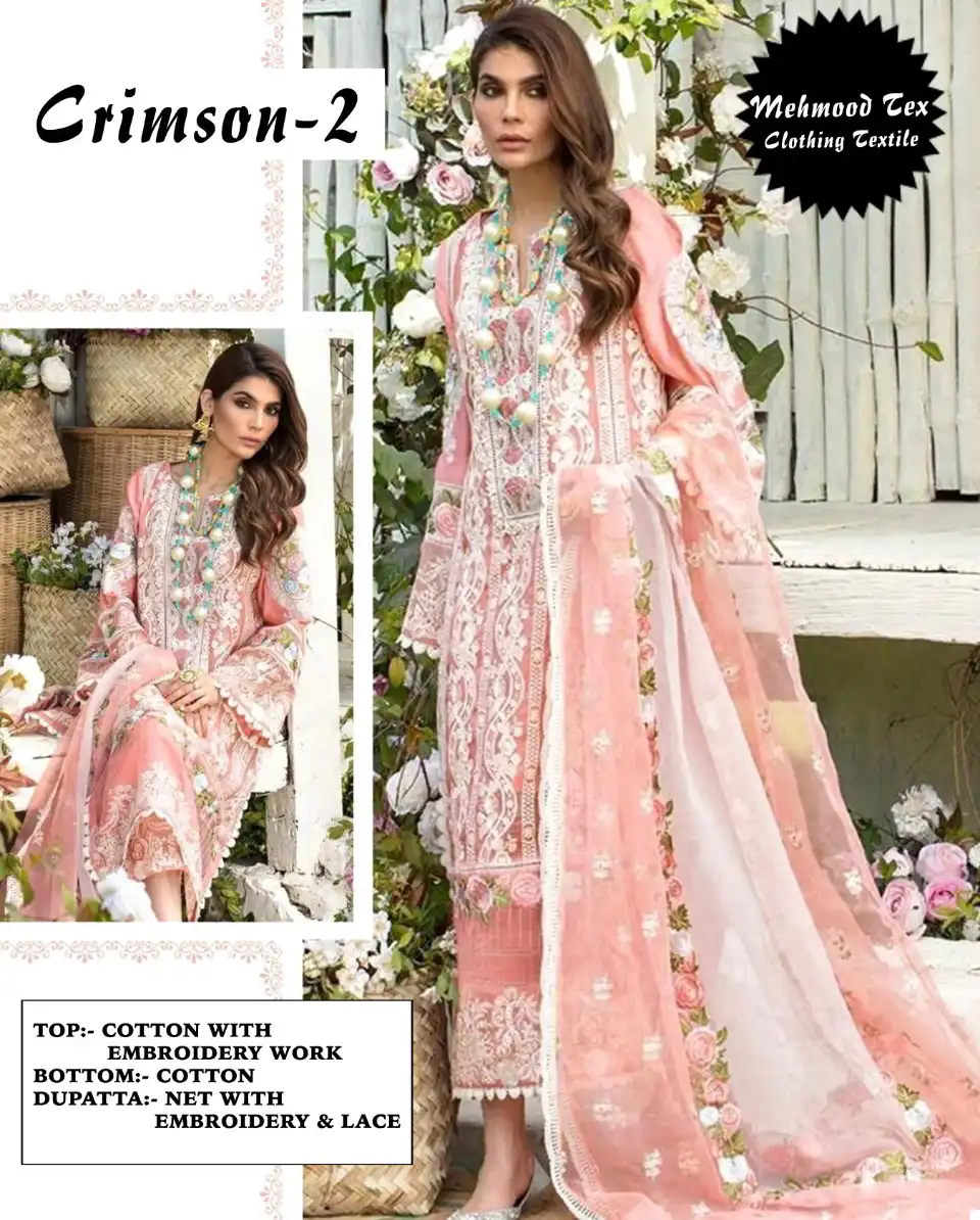 Mehmood Tex Crimson Lawn In Lovely Colour Edition Pure Cotton Wholesale Pakistani Salwar Suit