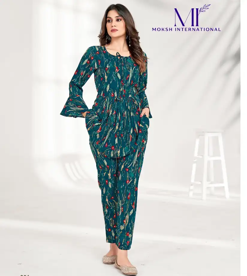 Moksh Co-Ord Set Milky Vol 1 Premium Rayon Wholesale Kurti with Pant Co-Ord Set Catalog