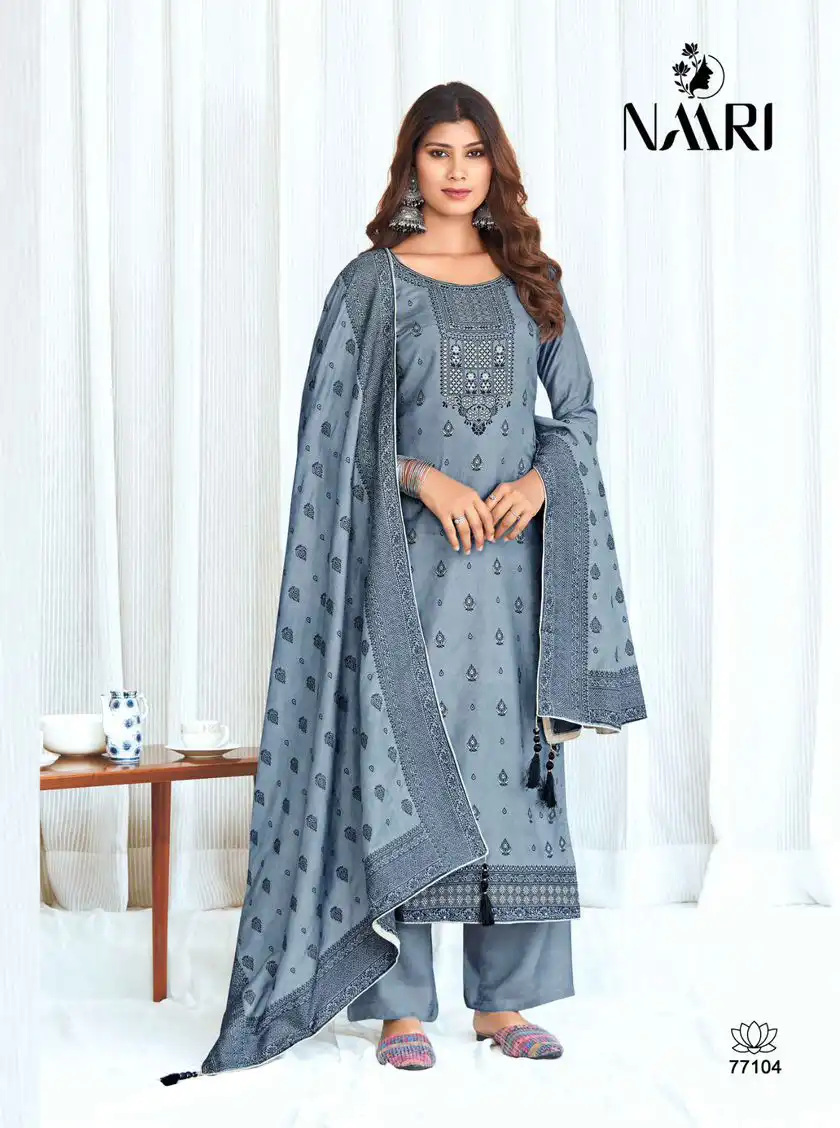 Naari Jaguar Pure Muslin Jacquard Wholesale Fancy Salwar Suit Catalog - Image 2